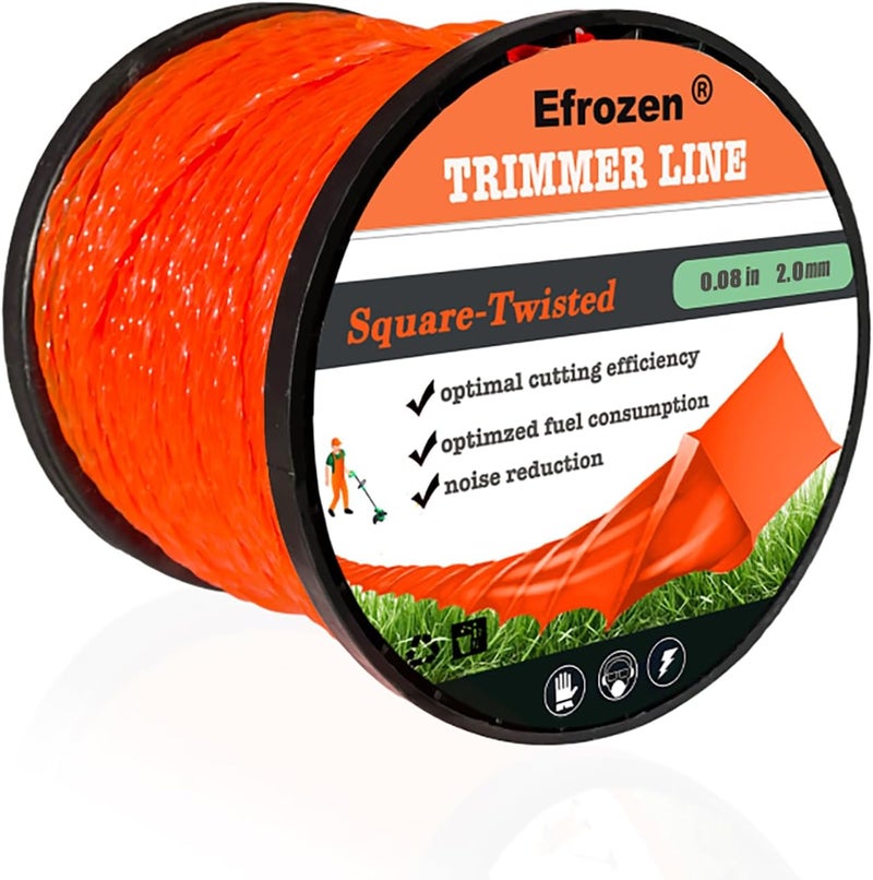 efrozen Weed Trimmer Line, Orange Square Twisted Trimmer Line .080" Diameter X 551',Heavy Duty Weed Eater String, Premium Commercial Weed Wacker String - Image 1